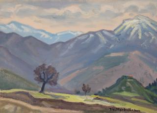 Langadia, Mountains with Light Snow — Oil painting, Canvas, 33.00×46.00cm — Theodoros Markellos